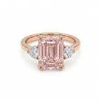 Luxury Emerald Cut Pink Morganite Diamond Ring in Solid Gold