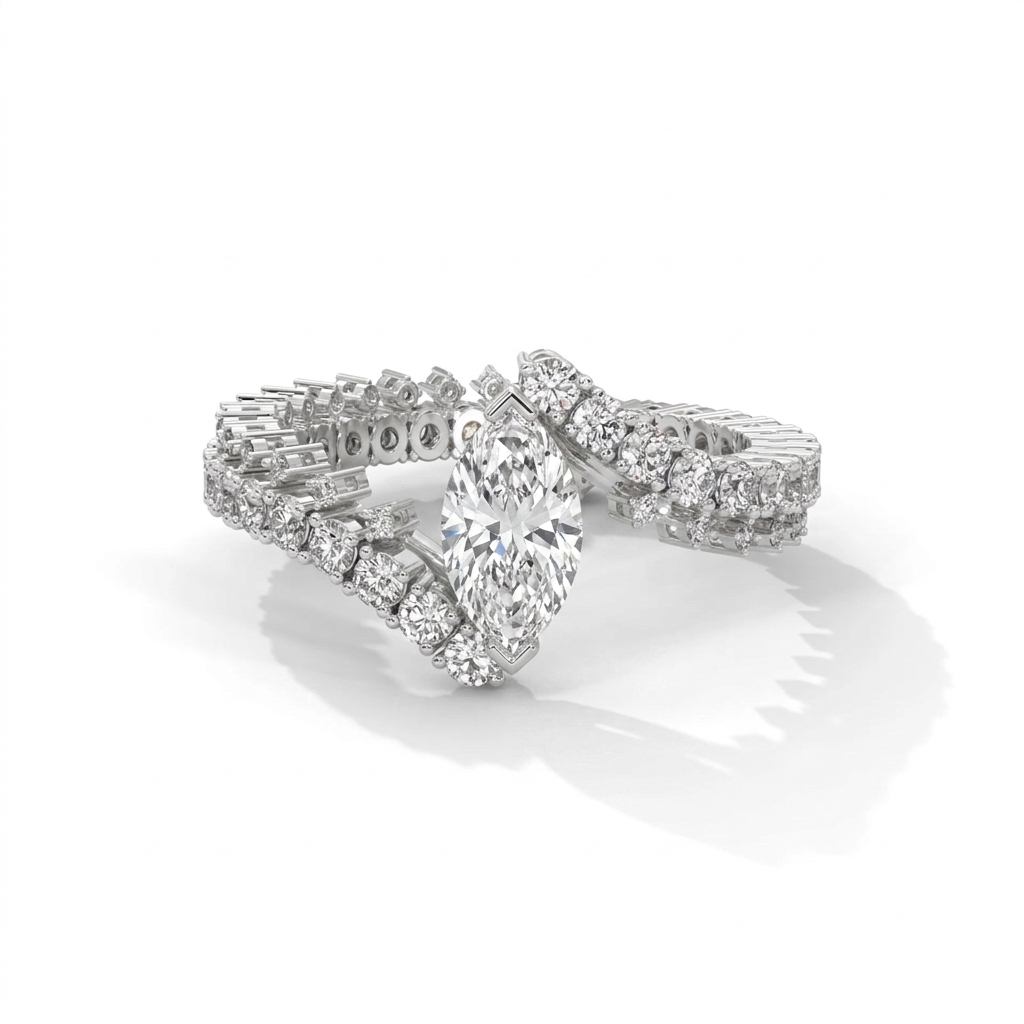 Marquise Cut Diamond Wrap Ring in Solid Gold – Open Band Statement Engagement Ring