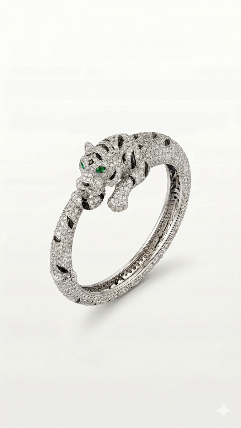 Panther Diamond bracelet in 18K Gold | Designer Leopard Cuff Bracelet for Women
