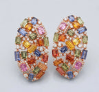 Rainbow Sapphire Diamond Statement Earrings in 18K Gold | Multi Color Gemstone Cocktail Earrings