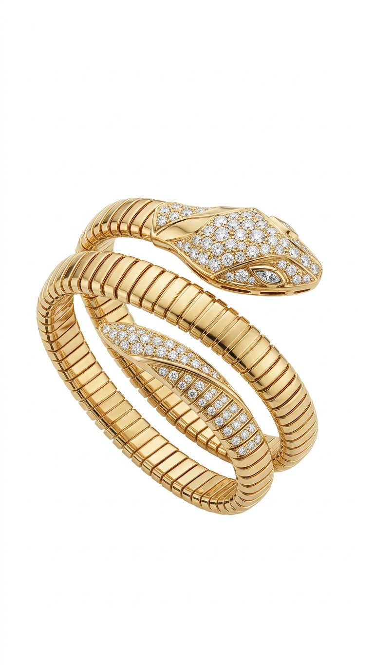 Luxury Serpenti Diamond Wrap Bracelet in 18K Gold | Designer Snake Coil Bracelet for Women