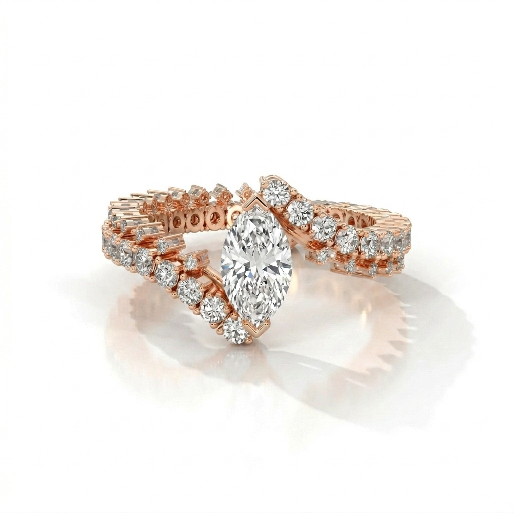 Marquise Cut Diamond Wrap Ring in Solid Gold – Open Band Statement Engagement Ring