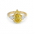 Fancy Yellow Pear Cut Diamond Engagement Ring in 18K Gold | Three Stone Yellow Diamond Ring