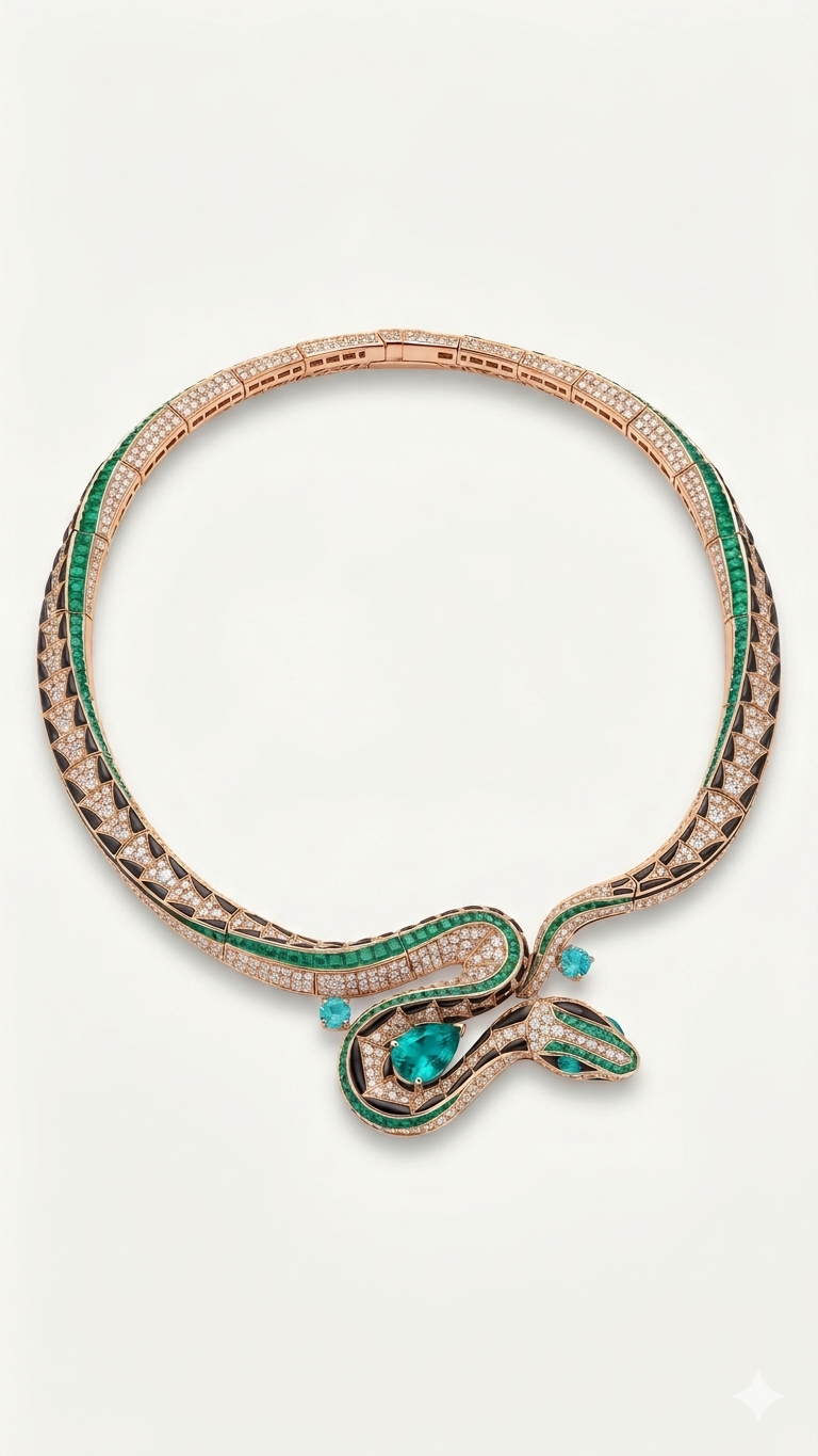 Emerald Serpent Diamond Necklace in 18K Gold | High Jewelry Snake Necklace for Women