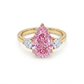 Fancy Pink Pear Cut Diamond Engagement Ring in 18K Gold | Three Stone Pink Diamond Ring