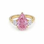 Fancy Pink Pear Cut Diamond Engagement Ring in 18K Gold | Three Stone Pink Diamond Ring