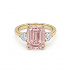 Luxury Emerald Cut Pink Morganite Diamond Ring in Solid Gold