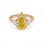 Fancy Yellow Pear Cut Diamond Engagement Ring in 18K Gold | Three Stone Yellow Diamond Ring