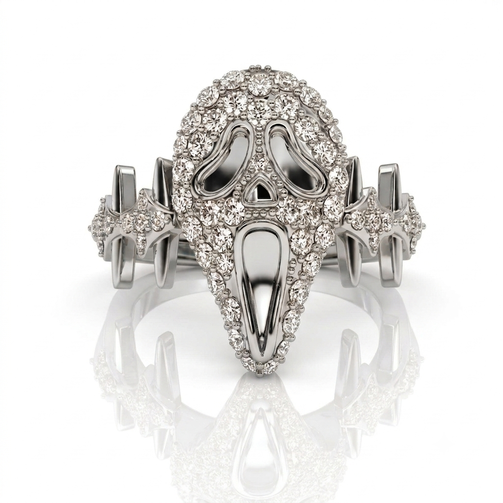 Handcrafted Diamond Ram Skull Ring