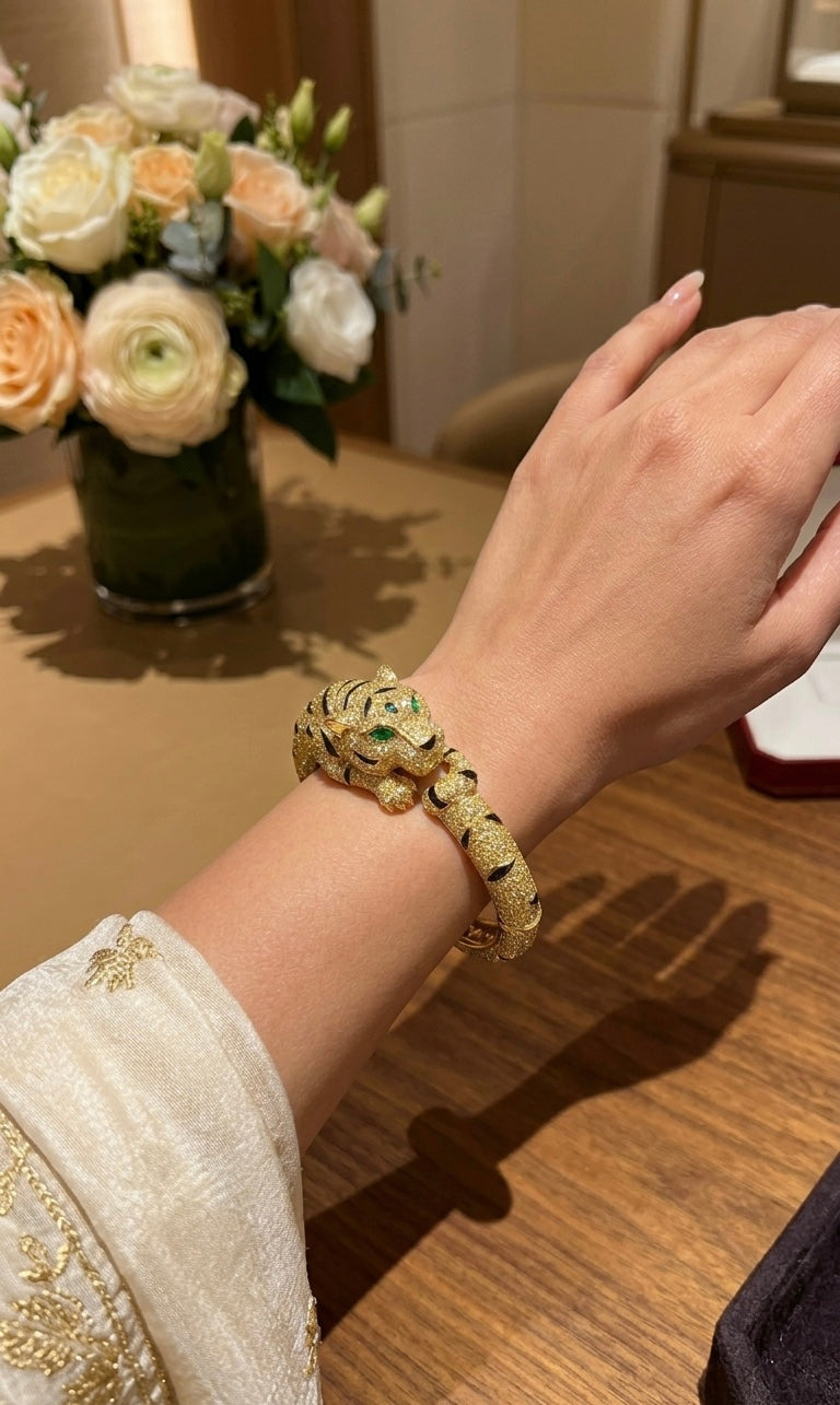 Panther Diamond bracelet in 18K Gold | Designer Leopard Cuff Bracelet for Women