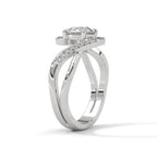Luxury Swirl Halo Diamond Engagement Ring – Twisted Pave Band Bridal Ring