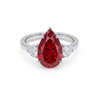 Royal Crimson Pear Ruby Ring with Diamond Side Stones in Solid Gold