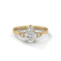 Pear Cut Diamond Engagement Ring in Solid Gold with Baguette Side Stones