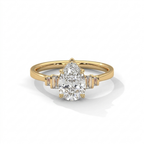 Pear Cut Diamond Engagement Ring in Solid Gold with Baguette Side Stones