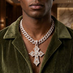 Diamond Gothic Cross Pendant in 18K Gold | Iced Out Designer Cross Necklace for Men