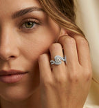 Luxury Swirl Halo Diamond Engagement Ring – Twisted Pave Band Bridal Ring