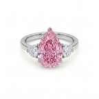 Fancy Pink Pear Cut Diamond Engagement Ring in 18K Gold | Three Stone Pink Diamond Ring