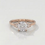 Cushion Cut Diamond Engagement Ring in Solid Gold with Baguette Side Stones