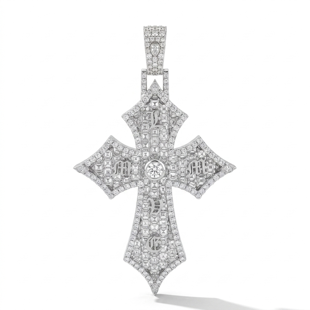 Diamond Gothic Cross Pendant in 18K Gold | Iced Out Designer Cross Necklace for Men