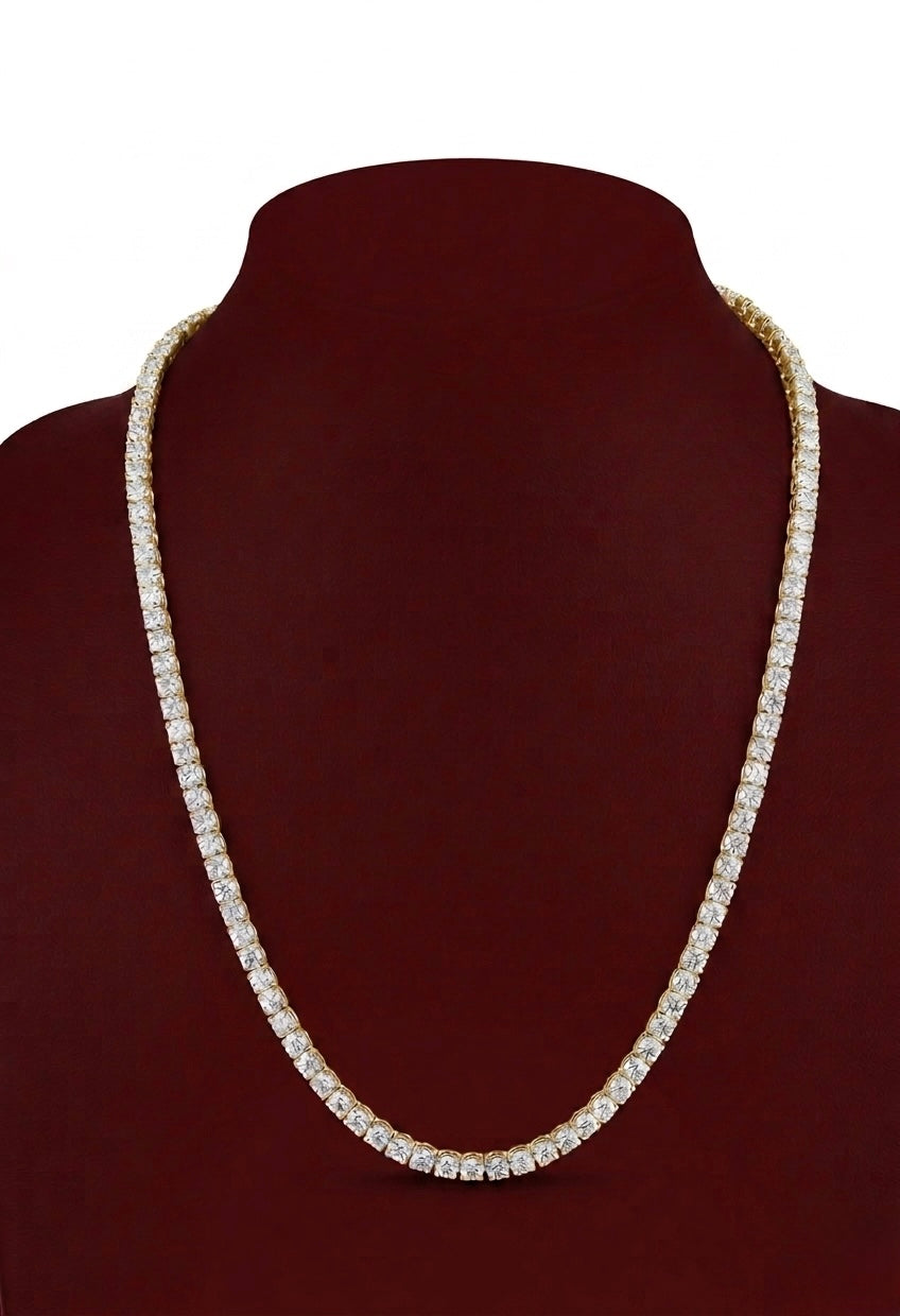 Diamond Tennis Chain Necklace in 18K Gold | Classic Round Cut Diamond Chain for Men & Women