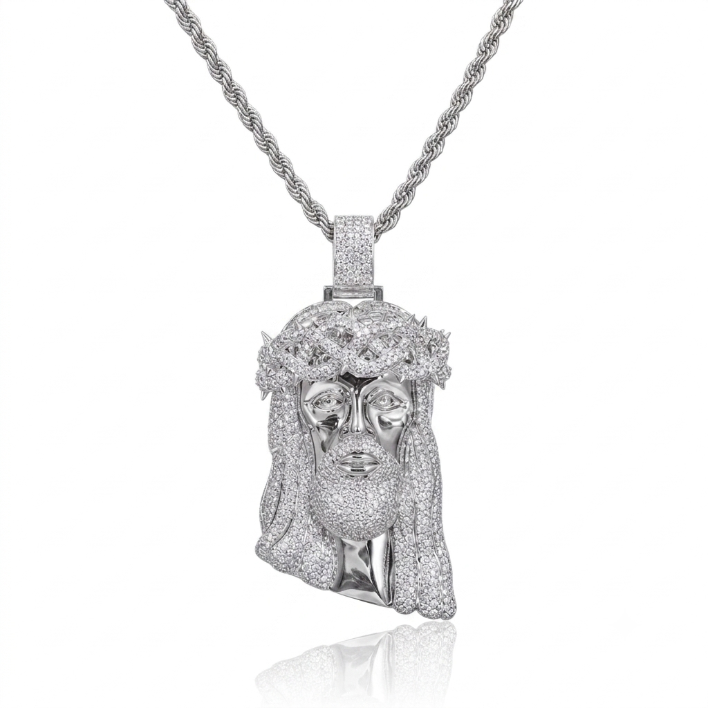 Luxury Diamond Jesus Christ Face Pendant in 14K Gold