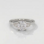 Cushion Cut Diamond Engagement Ring in Solid Gold with Baguette Side Stones