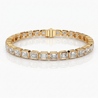 Natural Emerald Cut Diamond Tennis Bracelet in Solid 14K Yellow Gold