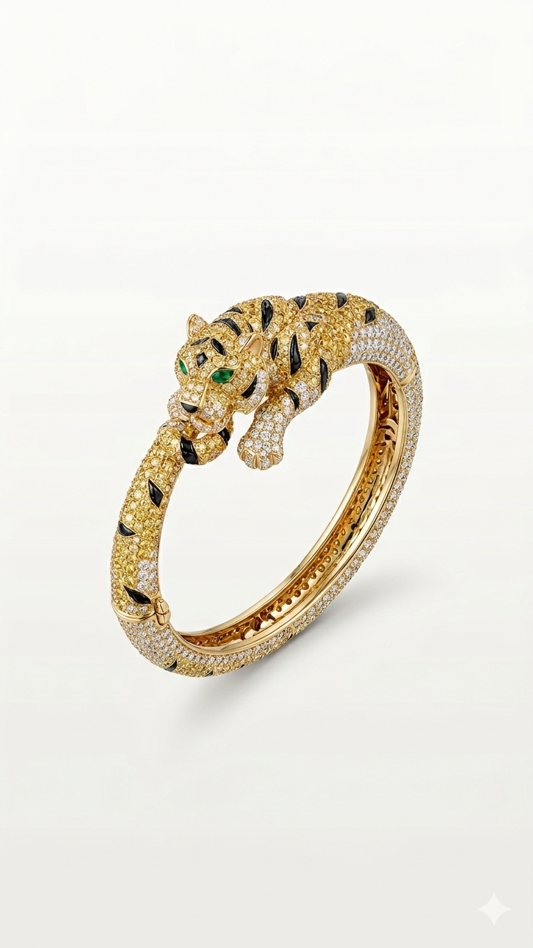 Panther Diamond bracelet in 18K Gold | Designer Leopard Cuff Bracelet for Women