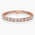 Natural Emerald Cut Diamond Tennis Bracelet in Solid 14K Yellow Gold