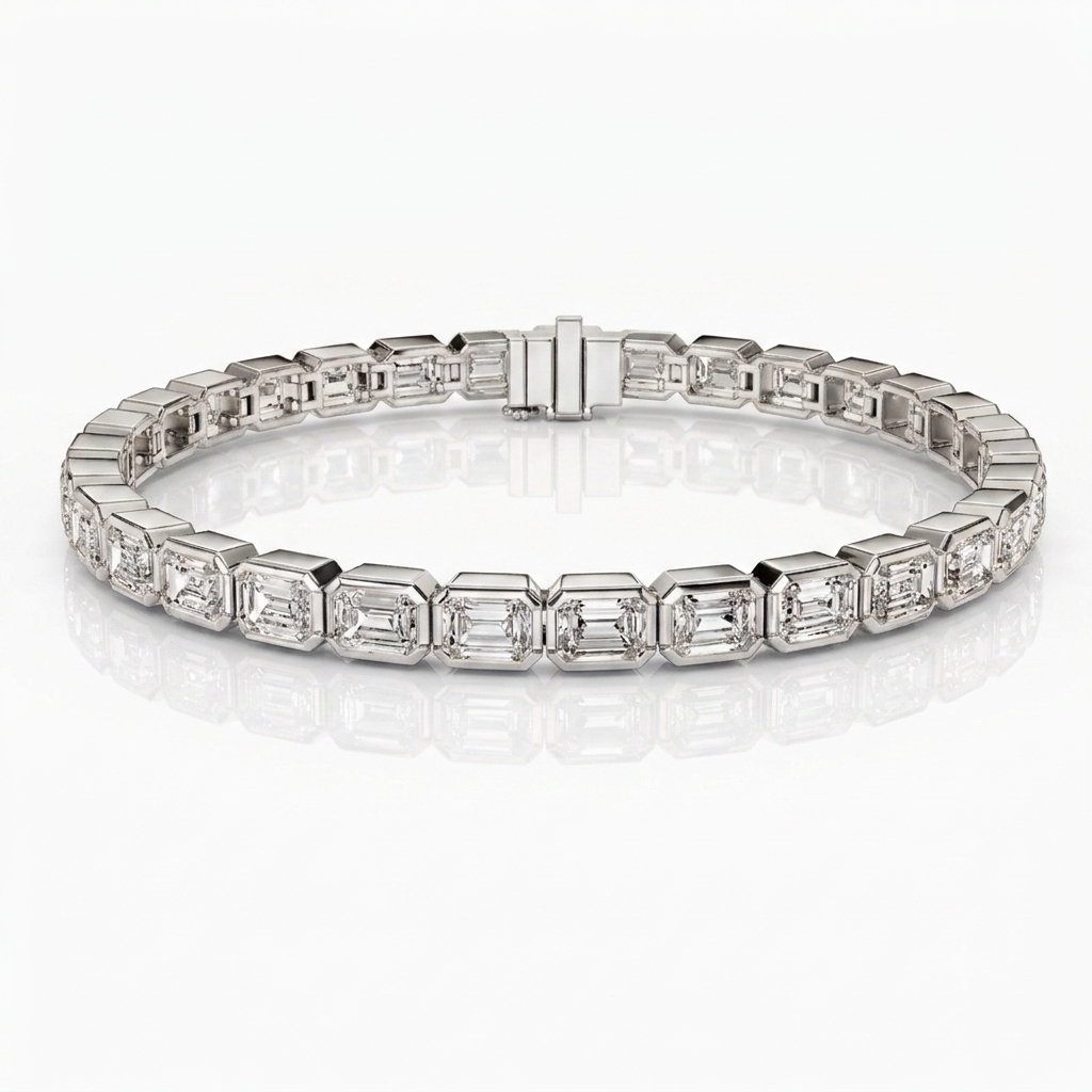 Natural Emerald Cut Diamond Tennis Bracelet in Solid 14K Yellow Gold