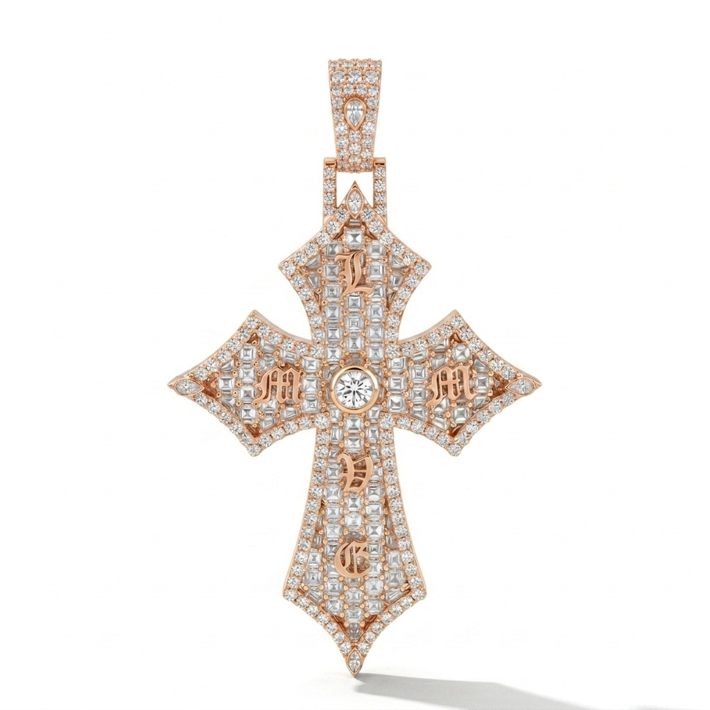 Diamond Gothic Cross Pendant in 18K Gold | Iced Out Designer Cross Necklace for Men