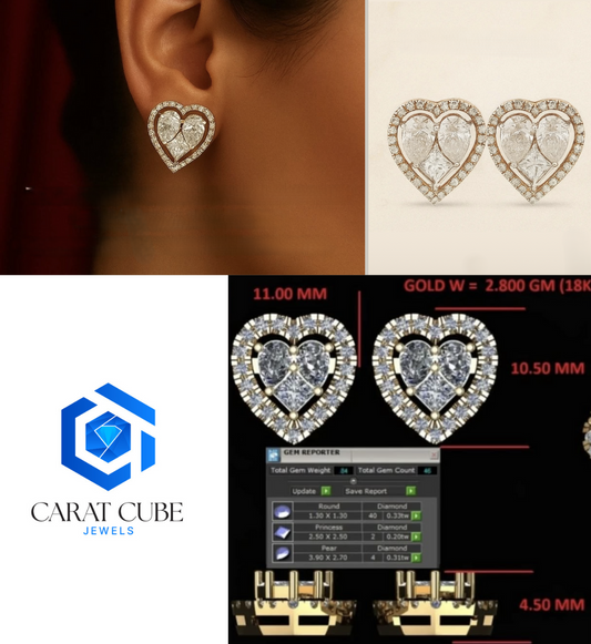 Heart Shape Diamond Earrings with Pear, Round & Princess Cut Stones