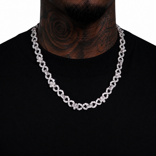 Diamond Floral Link Chain Necklace in 14K Gold