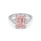 Pink Emerald Cut Diamond Engagement Ring with Side Stones