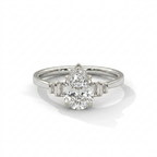Pear Cut Diamond Engagement Ring in Solid Gold with Baguette Side Stones