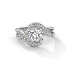 Luxury Swirl Halo Diamond Engagement Ring – Twisted Pave Band Bridal Ring