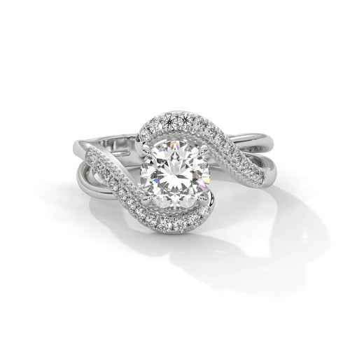 Luxury Swirl Halo Diamond Engagement Ring – Twisted Pave Band Bridal Ring