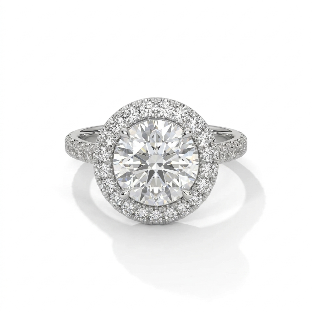 Round Solitaire Halo Ring