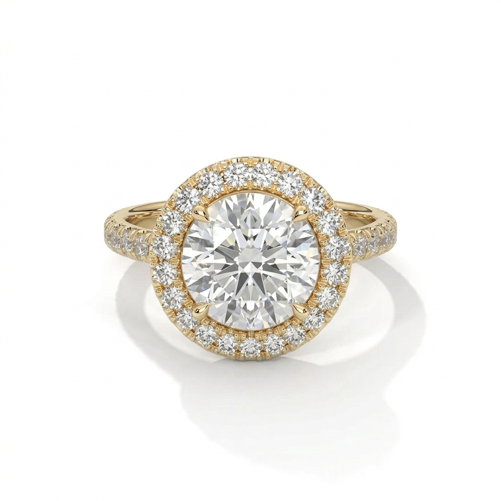 Round Solitaire Halo Ring