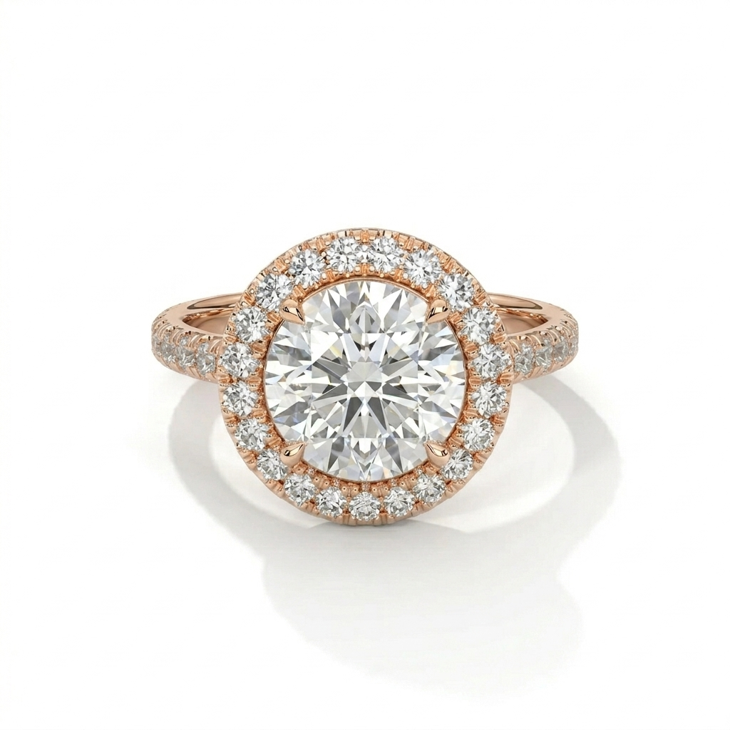 Round Solitaire Halo Ring