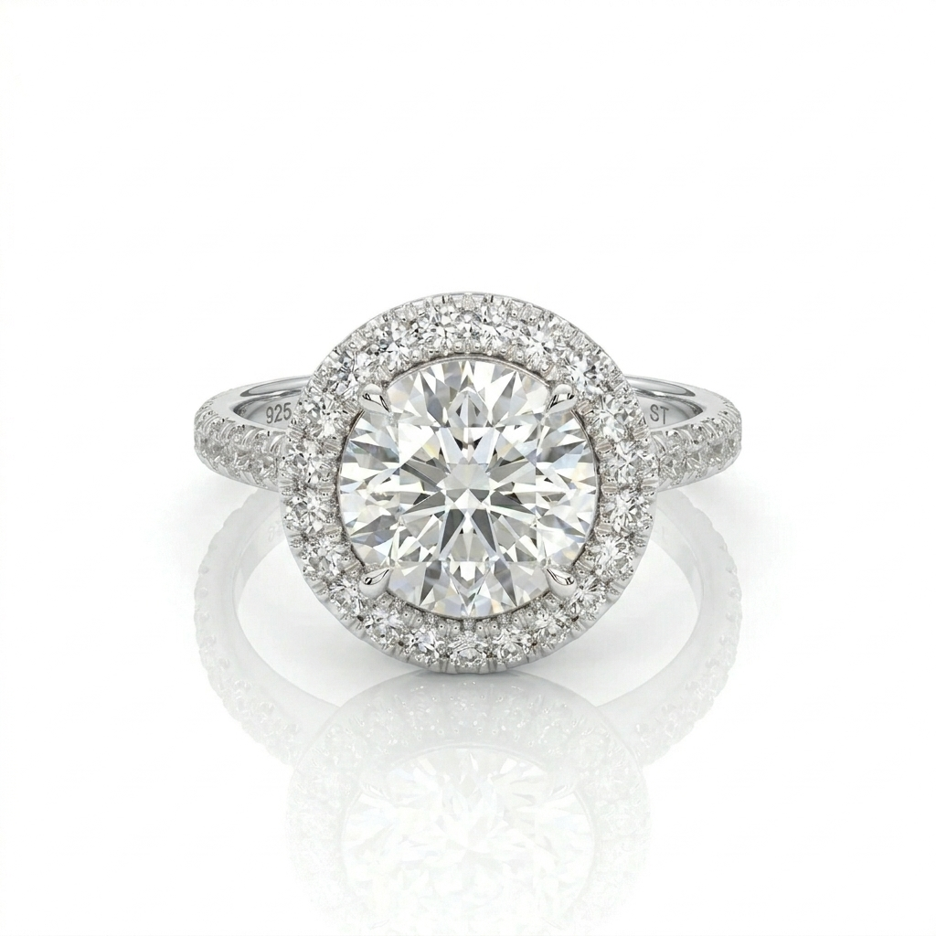 Round Solitaire Halo Ring