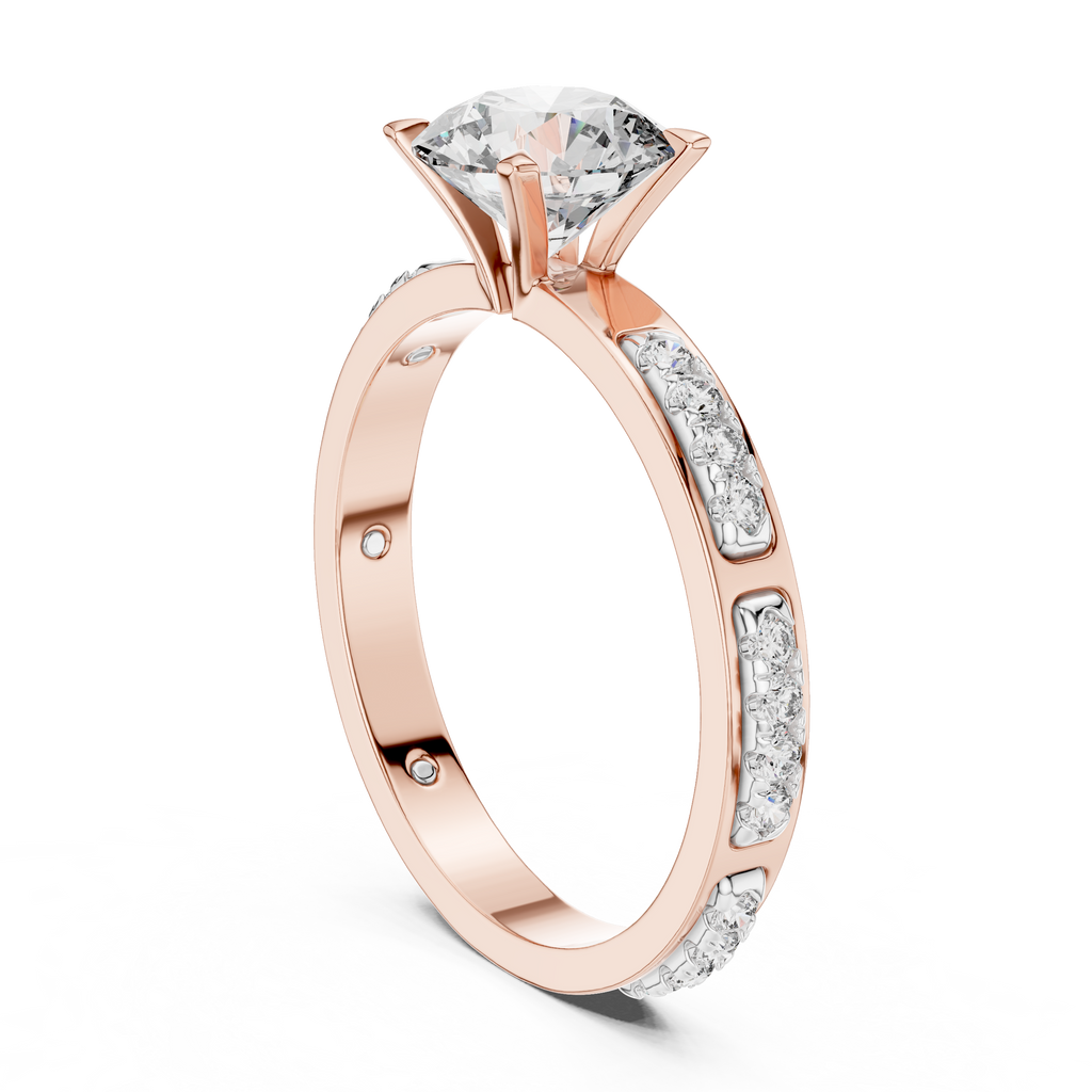 Round Cut Diamond Engagement Ring – Side Stone Band