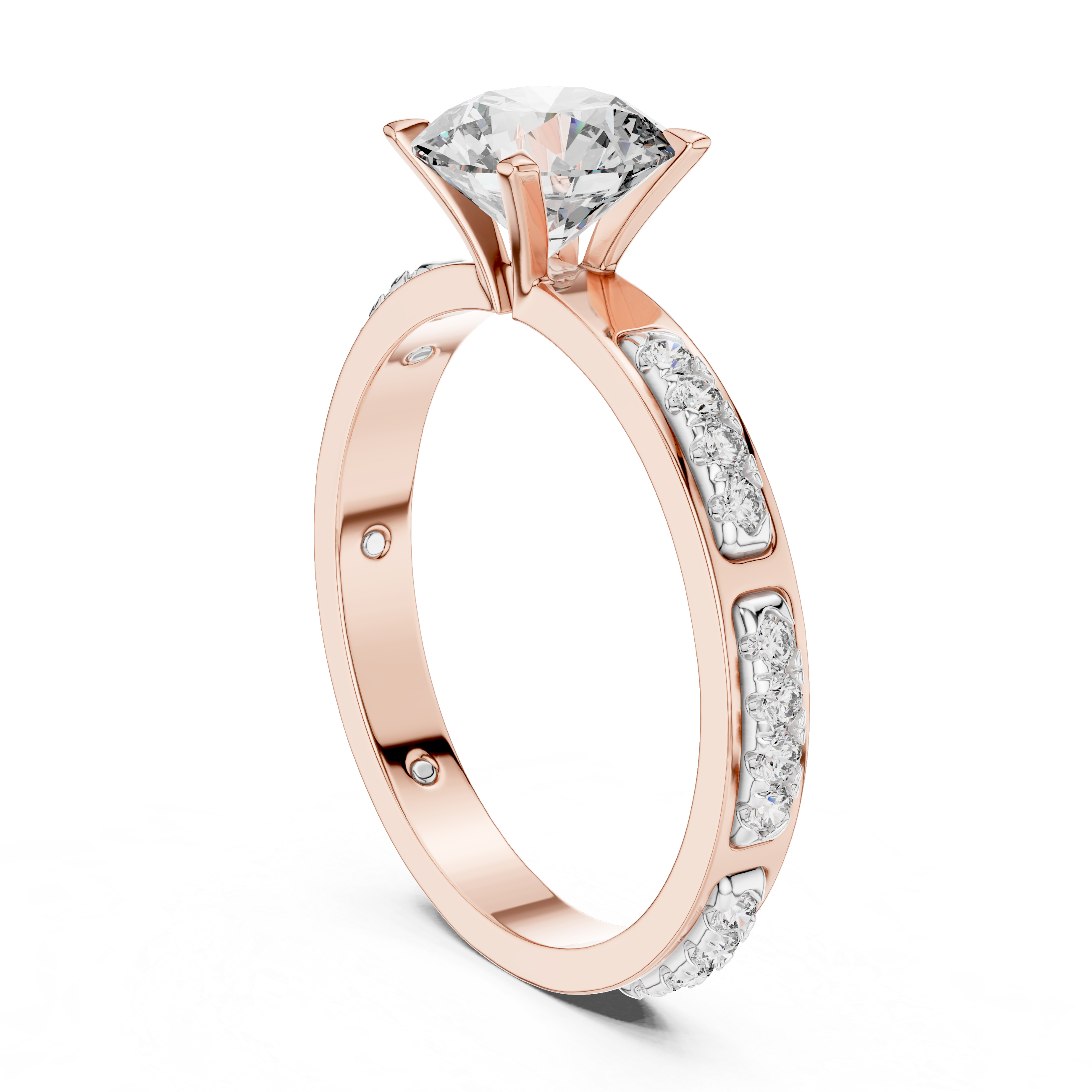 Round Cut Diamond Engagement Ring – Side Stone Band