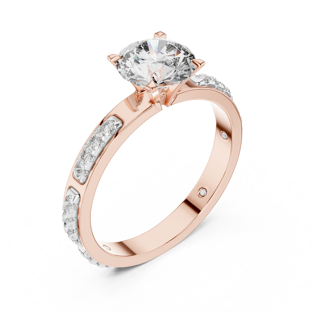 Round Cut Diamond Engagement Ring – Side Stone Band