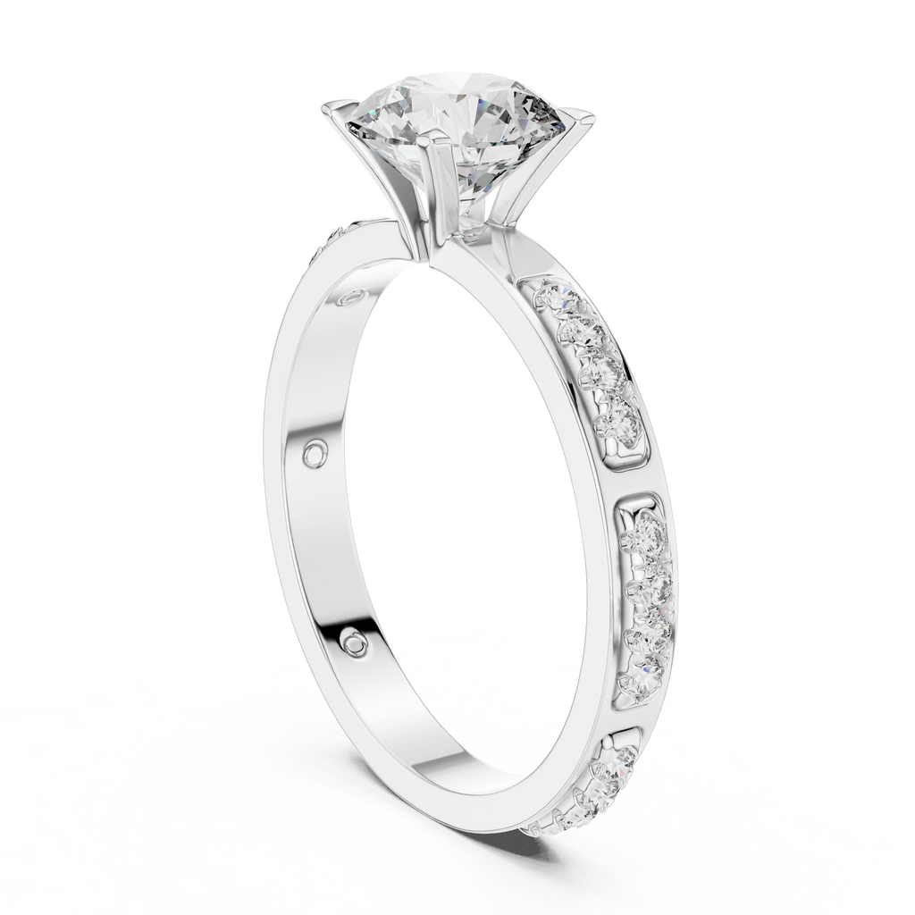 Round Cut Diamond Engagement Ring – Side Stone Band