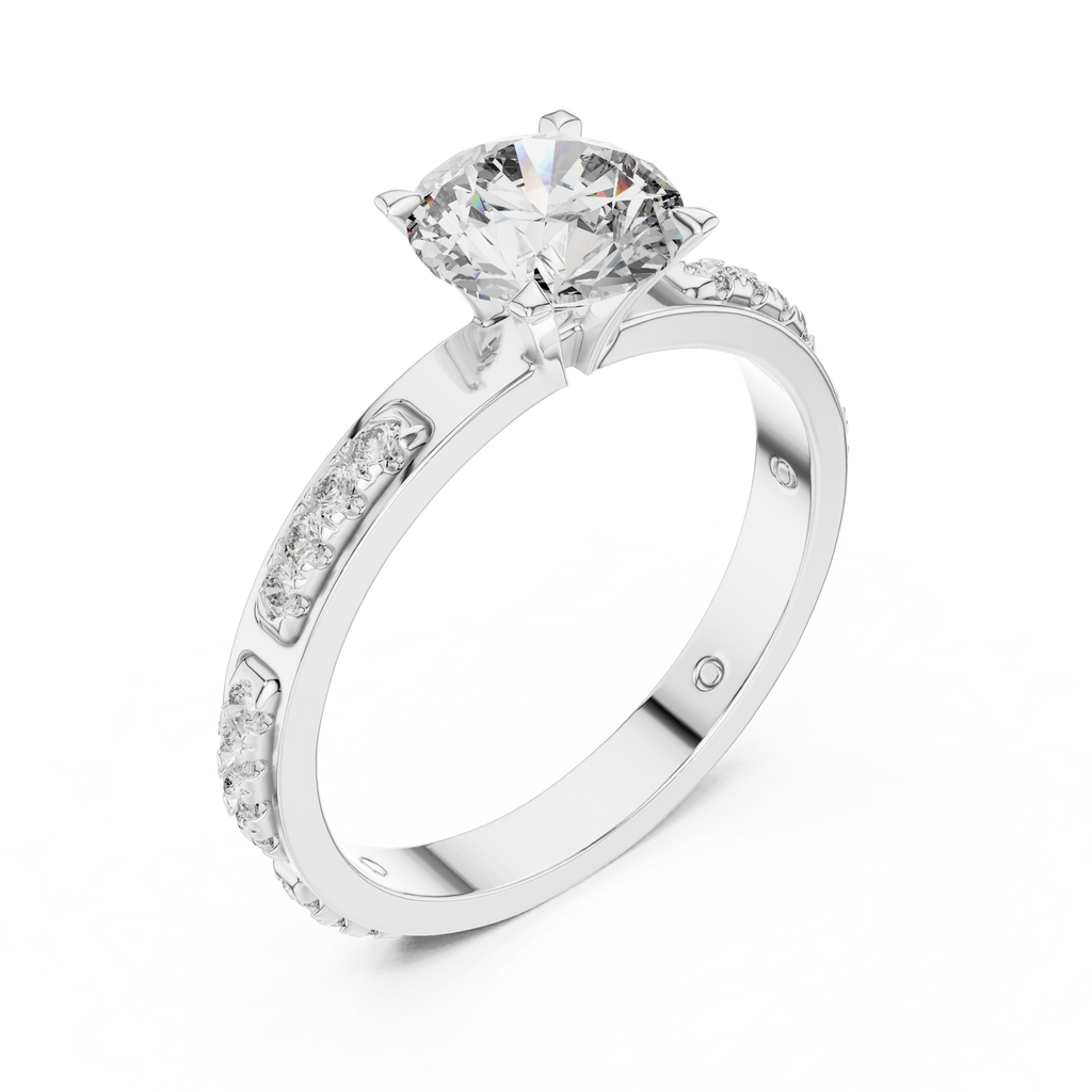 Round Cut Diamond Engagement Ring – Side Stone Band
