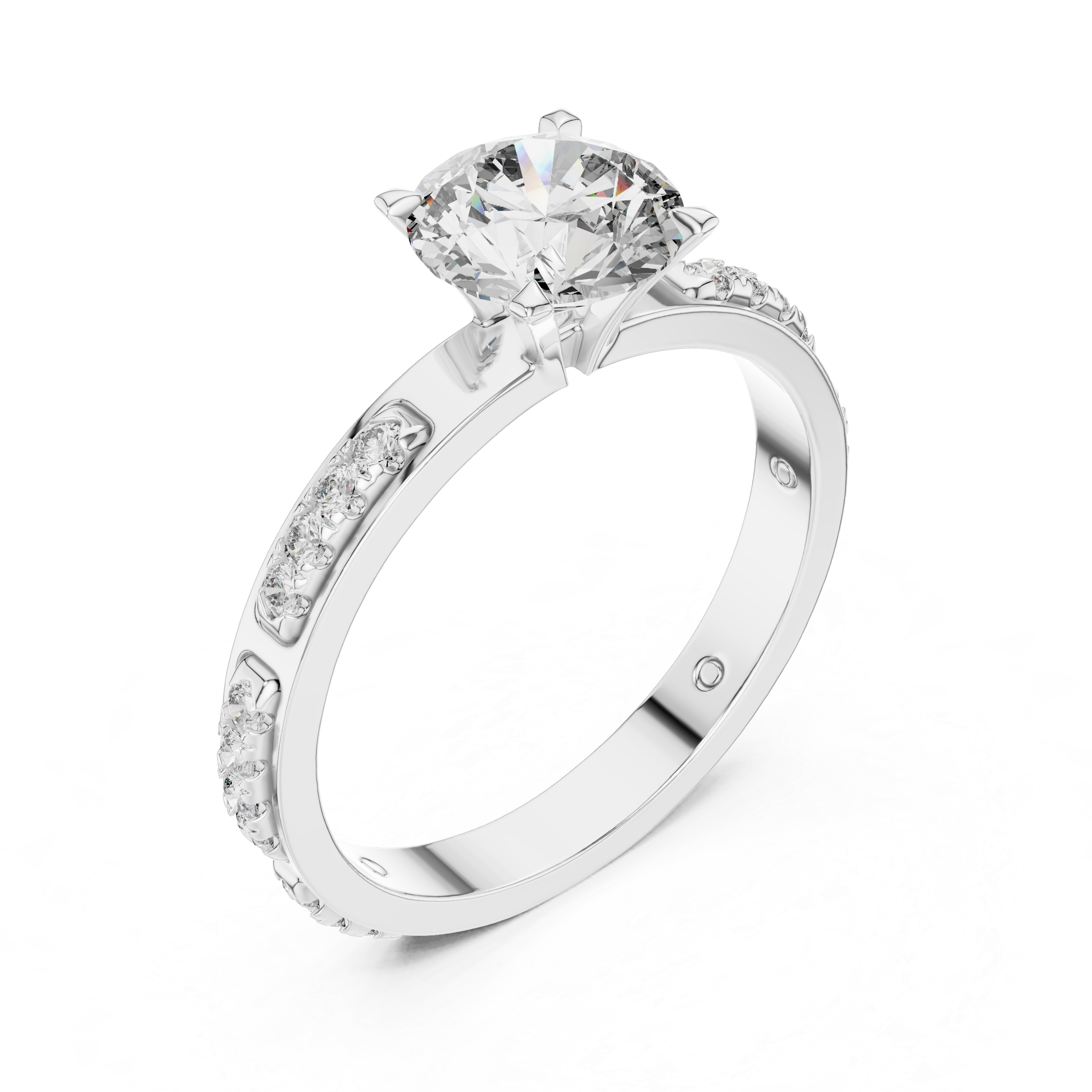 Round Cut Diamond Engagement Ring – Side Stone Band