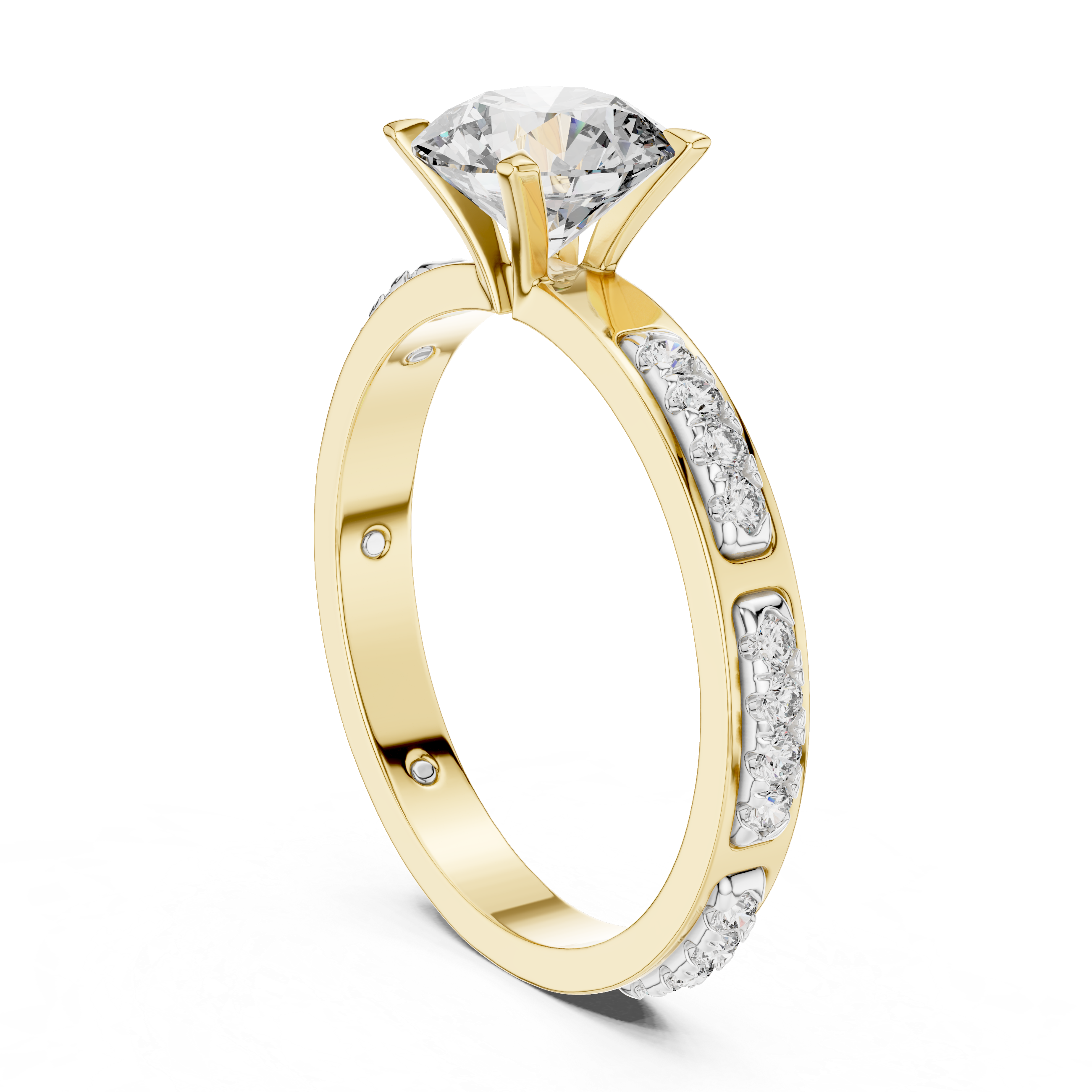Round Cut Diamond Engagement Ring – Side Stone Band
