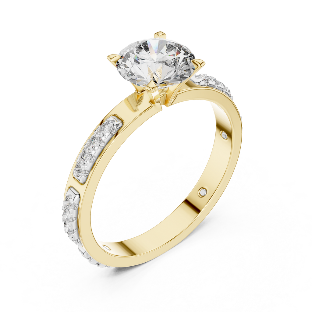 Round Cut Diamond Engagement Ring – Side Stone Band