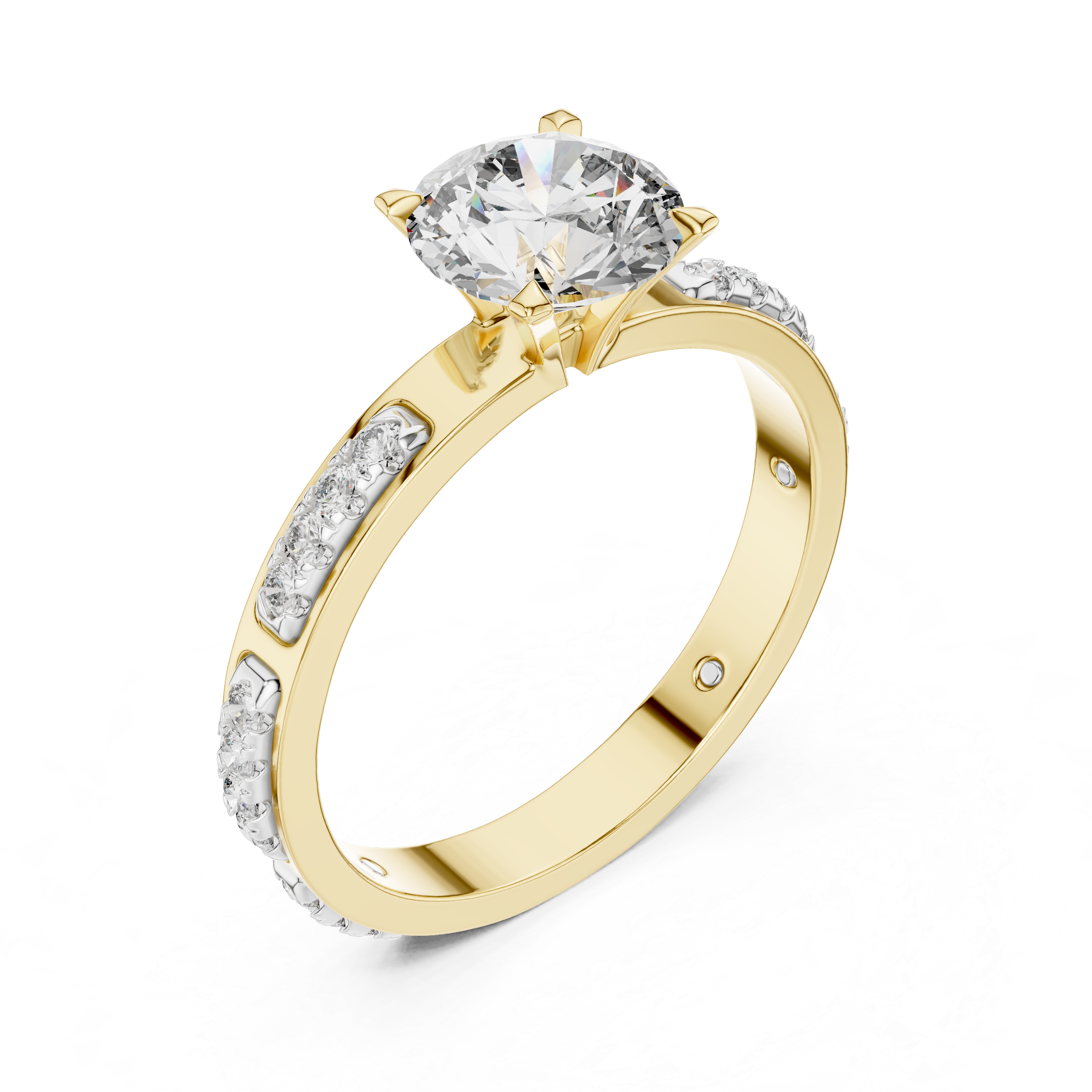 Round Cut Diamond Engagement Ring – Side Stone Band